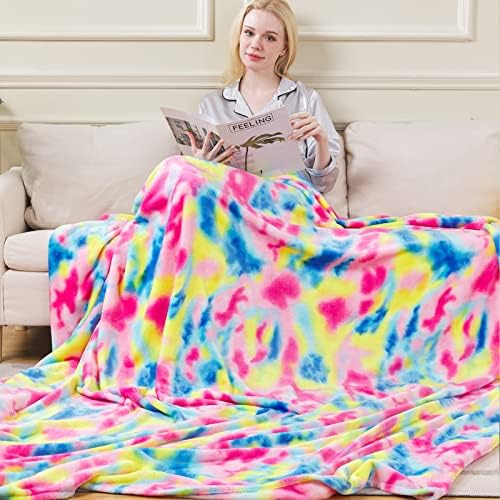 Colorful Blanket Queen Size- Premium Lightweight Anti-Static Rainbow Throw Soft Couth Sofa Cozy Warm Flannel Blankets Plush Gift for Daughter Mom, Bedroom Decor 90" x 90"(Rainbow Queen) - Image 2