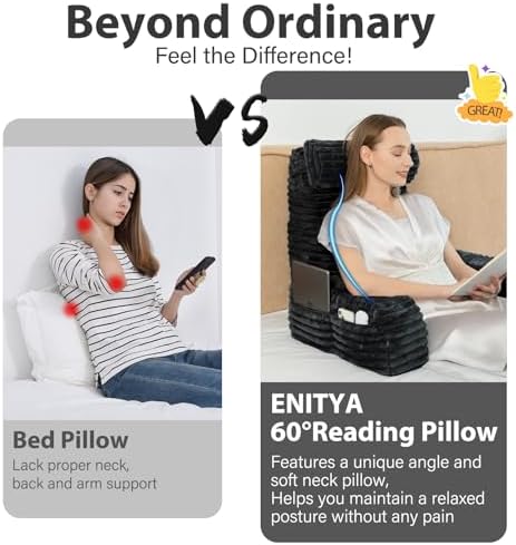 ENITYA 22" XL Back Pillow for Bed Sitting Up with Armrests & Big Pockets - Image 4