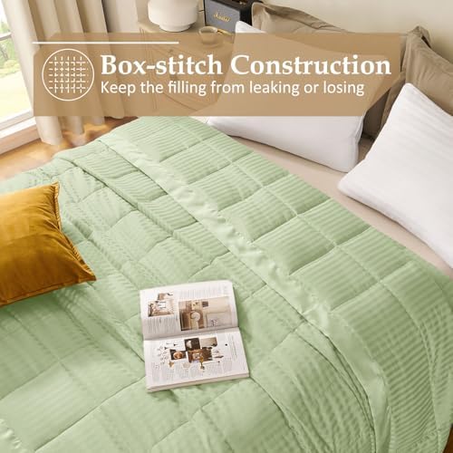 downluxe Queen Size Blanket with Satin Trim, Lightweight Down Alternative Blankets Queen Size for All Season, Machine Washable (Sage Green, 90x90 Inch) - Image 4