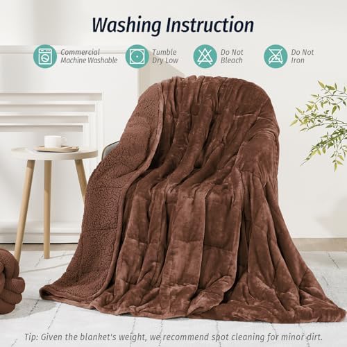 Wemore Sherpa Fleece Weighted Blanket for Adult 15 lbs Queen 60"x80" Brown - Image 6