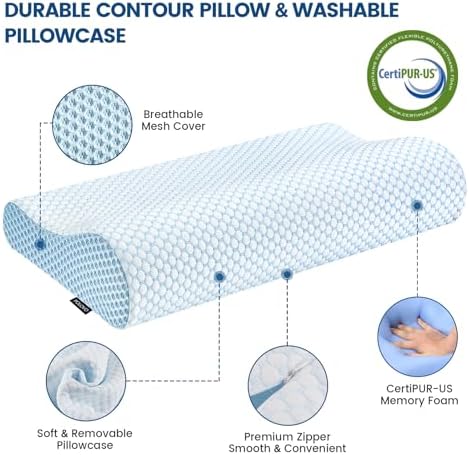 Polovo Neck Pillow Memory Foam Pillows for Sleeping, Ergonomic Cervical Pillow Neck Support Pillow Bed Pillow for Side Back Stomach Sleepers, Contour Pillow for Neck and Shoulder Pain Relief (Blue) - Image 4
