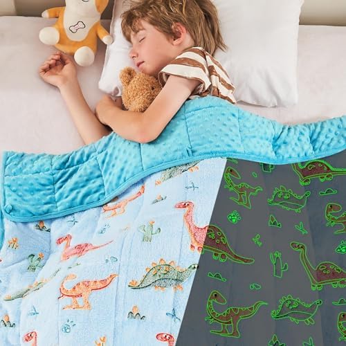 yescool Weighted Blanket 5 Pounds Weighted Lap Blanket, Glow in The Dark Dinosaur Heavy Blankets, Warm Minky Weighted Throw Blanket Gifts for 40-60lbs, 36"x48" by yescool