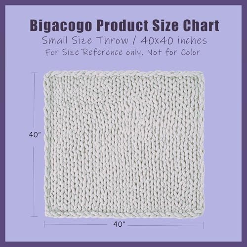 Bigacogo Chunky Knit Throw Blanket for Couch, 40x40 inches, Ivory - Image 2