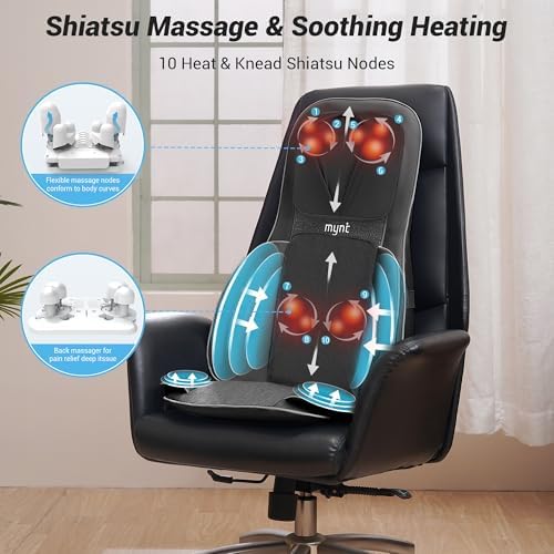 Mynt Shiatsu Neck Back Massager for Chair with 10 Deep Kneading Nodes Black - Image 4