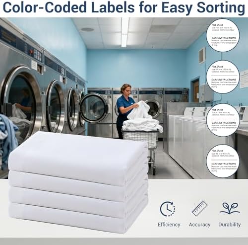 Bulk Full Flat Sheets Only, White 24 Pack Quick Sort Top Bed Sheet, Color-Coded Hem Threads, Wrinkle-Free Shrinkage Durable Microfiber Hotel Motel Airb&bs Essentials for Hosts, 81"x96" - Image 4