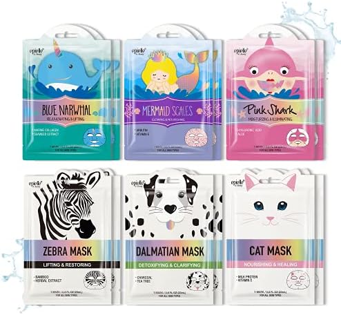 Epielle Character Face Mask Wave & Wild 12 Pack, Fun & Effective Korean Skin Care, Spa Party Favors, Birthday Gifts for Women, Self Care Gifts by Epielle