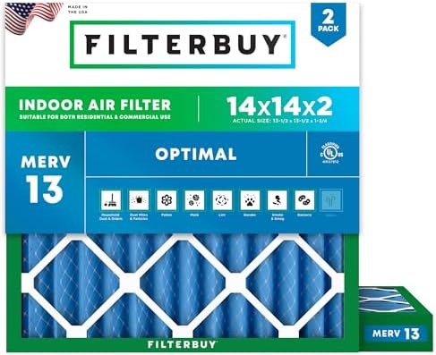 Filterbuy 14x14x2 Air Filter MERV 13 Smoke & Allergy Defense (2-Pack) by Filterbuy