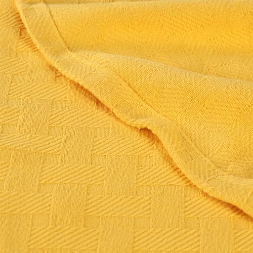 Superior Basketweave Cotton Blanket, Basket Weave Design, Soft, Comfy Cover for Bed, Bedding, Bedroom, Couch Throw, Lounging, Modern Boho Medium Weighted Blankets, Full/Queen, Gold - Image 6