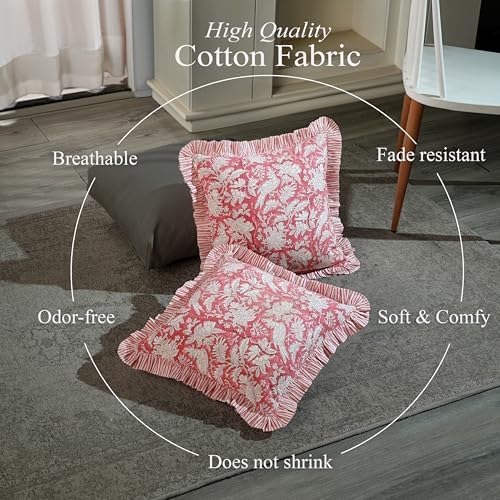 CPC Pink Coral Ruffle Throw Pillow Covers for Couch, 24x24 Inch Cotton Stripe Ruffle Couch Pillows for Living Room, Hidden 20 Inch Zipper Boho Pillow Case or Cute Outdoor Pillows - Image 3