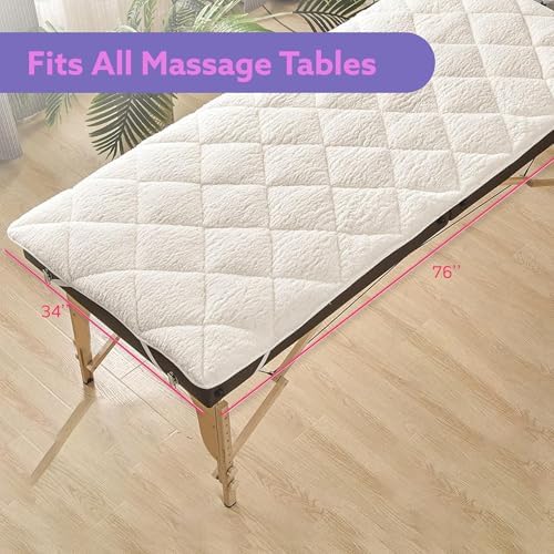 Double-Sided Massage Table Pad, Plush Fleece and Microfiber Cover, Soft Massage Bed Topper and Spa Cover, Ideal Table Accessories, 76"x34", White - Image 2