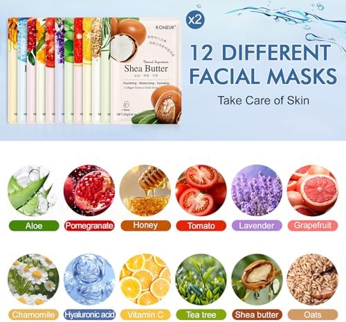 24 Pack Sheet Face Masks Skincare for Women, Hydrating Collagen Face Masks - Image 2