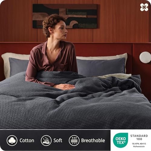 Bedsure PureWoven Cotton Waffle Weave Duvet Cover, King, Duvet Cover Only - Image 3