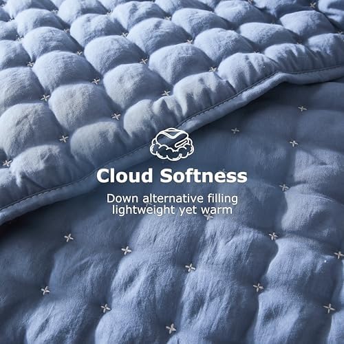 WDCOZY Blue Queen Size Quilt Bedding Sets with Pillow Shams, Lightweight Soft Bedspread Coverlet, Quilted Blanket Thin Comforter Bed Cover, All Season Summer Spring, 3 Pieces, 90x90 inches - Image 4