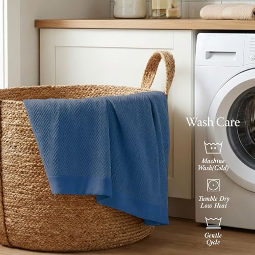 Threadmill Luxury 100% Cotton King Herringbone Blanket, Folkstone Blue - Image 5