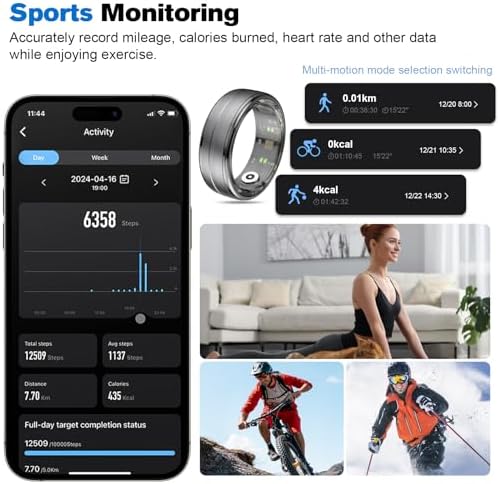 Smart Ring Health Tracker for Men/Women,Fitness Ring Sleep Tracker,Fast Charging for Long-Lasting Use,for Pedometer Exercise,Monitor Sleep, Heart Rate, Stress,Waterproof (Black, 10) - Image 3