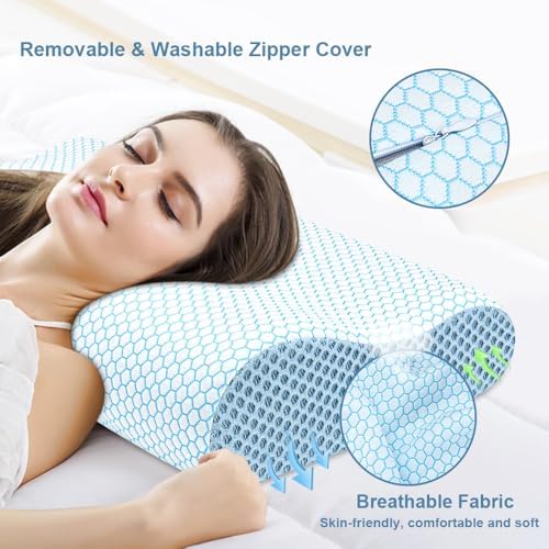 Anvo Memory Foam Pillow, Neck Contour Cervical Orthopedic Bed Pillow for Sleeping Side Back Stomach Sleeper, Ergonomic Design for Neck and Shoulder Pain Relief, Cyan, Firm - Image 6