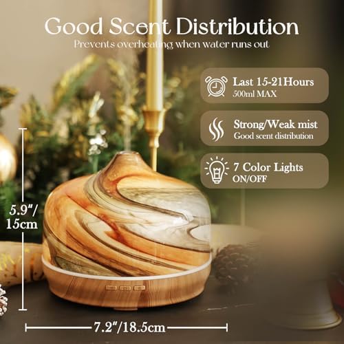 Porseme 500ml Glass Essential Oil Diffuser Aromatherapy Ultrasonic Cool Mist Humidifier 15-21 Running Hours Waterless Auto-Off Air Diffusers for Sleeping Yoga Working Spa(Deep Desert) - Image 3