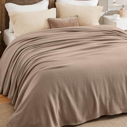 Bedsure 100% Cotton Blanket, Herringbone Weave, King, Coffee Brown - Image 5