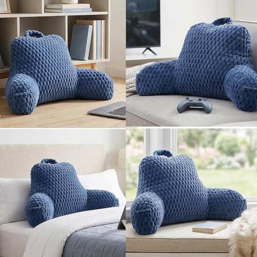 Reading Pillow for Bed, Adults Back Pillow for Sitting up, Husband Pillow for College Dorm, Back Support Cushion with arms for sit up on Couch, Sofa, and Floor, Dark Blue - Image 6