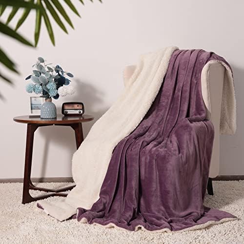NANPIPER King Size Sherpa Blanket, Soft Fleece Throw for Bed, Reversible Thick Fuzzy Blanket for Winter (Cassis Purple, 90x108 inches) - Image 2