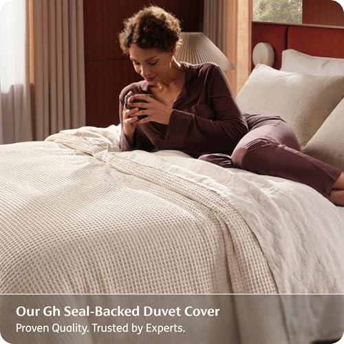Bedsure PureWoven Cotton Waffle Weave Duvet Cover, Beige, Duvet Cover Only - Image 2