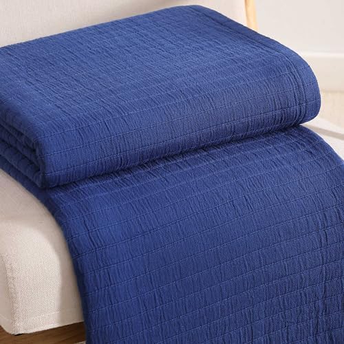 Tommy Hilfiger - King Cotton Blanket, Woven Channel Stitched Bedding, Medium Weight Soft Blanket, Anti-Pilling & Fade Resistant, Ideal for Layering, Oeko-TEX Certified (Blue) - Image 4