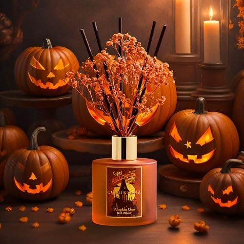 COCORRÍNA Reed Diffuser - Pumpkin Chai 6.7 fl oz Scented Diffuser with 8 Sticks Home Fragrance Bathroom Shelf Decor (Halloween Collection) - Image 5