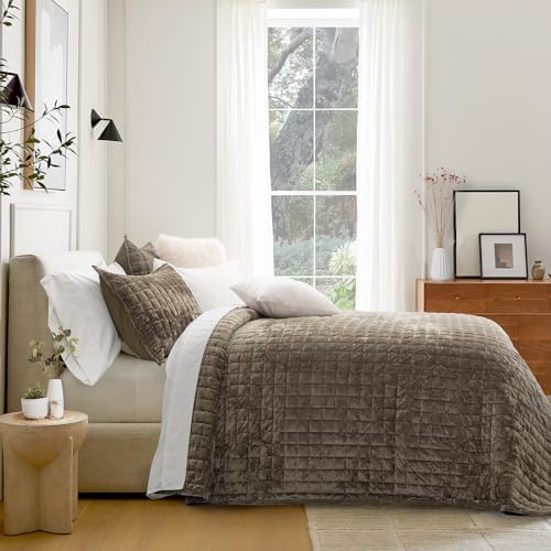 RECYCO Channel Box Stitch Velvet Quilt Set, King Size, Mocha Brown - Image 3