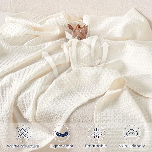 PHF Lightweight Waffle Weave Blanket King Size 104"x 90", Soft Woven Summer Blanket for Hot Sleepers - Aesthetic Home Decor for Couch Bed Sofa, Pet Friendly, Cream - Image 3