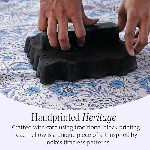 CPC Indigo Blue 100% Cotton Block Print Ruffle Pillow Cover 16X16 inch, Handmade Boho Floral Pillowcase, Farmhouse Cottagecore Bedding, Soft Decorative Cushion Cover for Bedroom Décor - Image 5