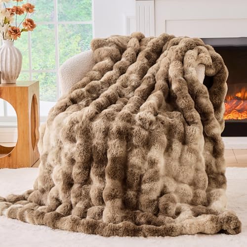 BENVWE Fluffy Faux Fur Throw Blanket for Couch - Soft, Plush, Thick, Cozy, Fuzzy Luxury Minky Bubble Blanket for Home Living Room Decor, Gifts for Women, Tie-dye Brown, 51" x 63", 1100GSM by BENVWE