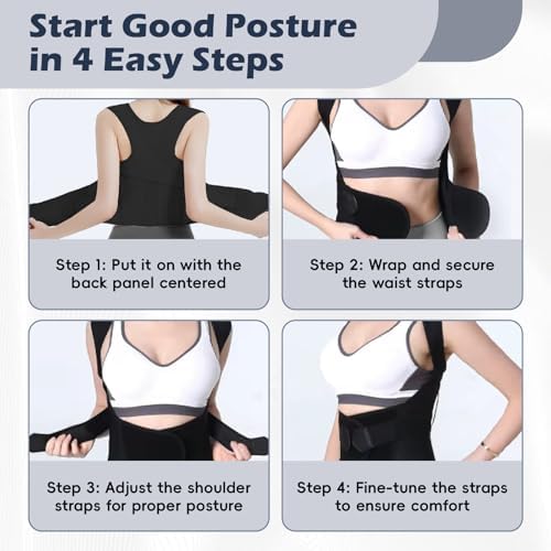 Posture Corrector for Women & Men, Full Back Brace Support with Adjustable Shoulder Straightener, Lower & Upper Back Pain Relief - Scoliosis, Hunchback, Spine Corrector (Black, Medium) - Image 7