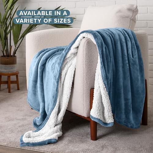 Bare Home Sherpa Fleece Blanket (Throw, Coronet Blue) - Image 2