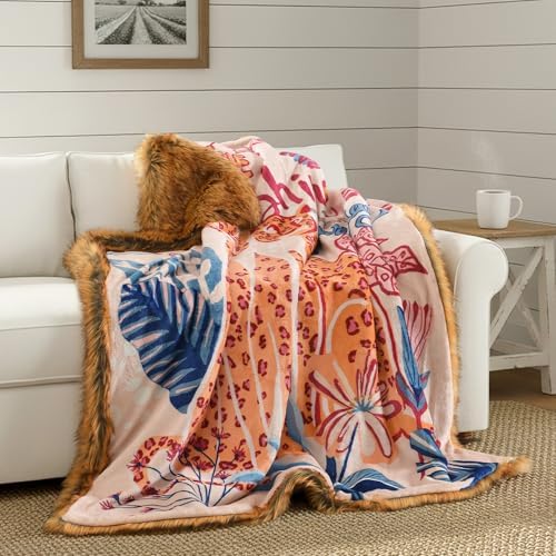 HORIMOTE HOME Reversible Faux Fur Throw Blanket, with Cheetah and Tropical Plants Printed Pattern, Decorative Fluffy Throw Blanket for Couch Bed Sofa, Birthday Gifts for Women, 50'' x 60'' - Image 7