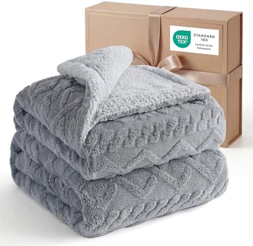 Bedsure Sherpa Fleece Blanket, Cable Jacquard Tufted, Warm, Queen, Grey by Unknown