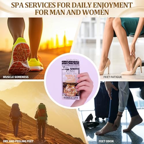 Pedicure Kit Foot Soak Set: Bubble Salt, Sugar Scrub, Massage Mask, Massage Lotion in a Box, 4 Step Foot Spa Kit for Dry Feet,Tired Feet（3 Set Golden petals) - Image 7