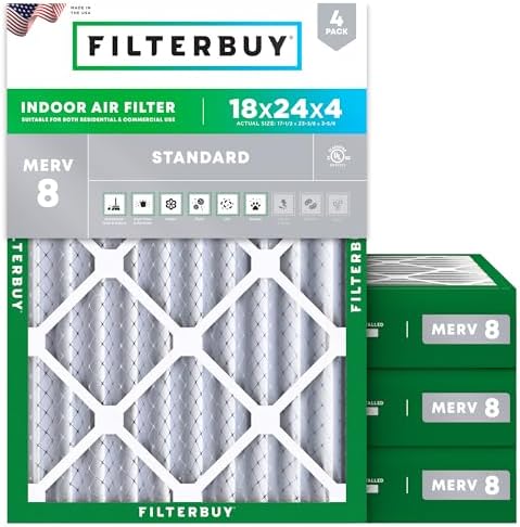 Filterbuy 18x24x4 Air Filter MERV 8 Dust & Allergy Defense (4-Pack) by Filterbuy
