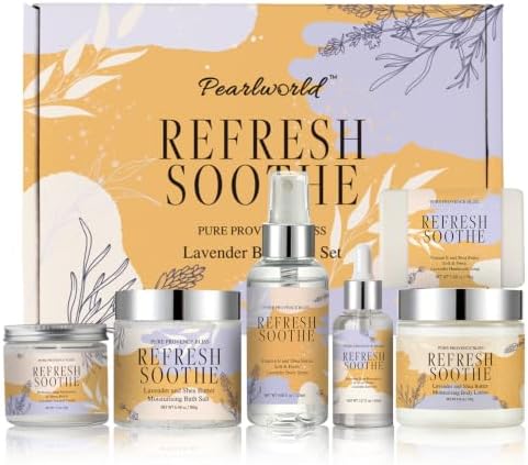 Spa Gift Set for Women, 6Pcs Lavender Bath Gift Set Home Spa Kit with Bath Salts Body Butter Shower Gel Essential Oil Candle Soap Self Care Gifts for Her Birthday Mother's Day Christmas by PEARLWORLD
