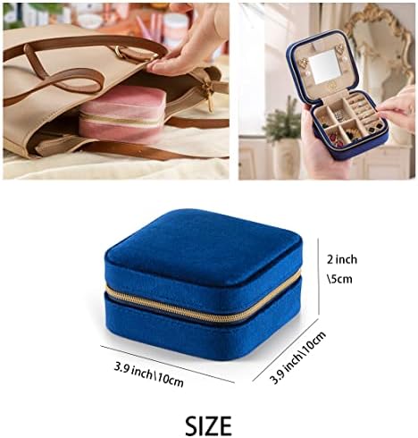 ZPROW Plush Velvet Travel Jewelry Case, Travel Jewelry Organizer, Jewelry Travel Case, Travel Jewelry Box, Small Jewelry Case, Jewelry Travel Box, Earring Organizer with Mirror - NavyBlue 4packs - Image 5