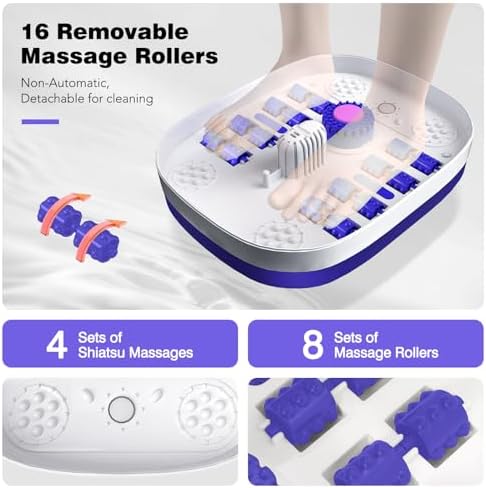 KNQZE Collapsible Foot Spa Bath with Heat & Bubble, Foot Soaking Tub with Timer and Red Light, 16 Rollers & Pumice Stone, Enjoy Warm Water Foot Bath, Gift for Wife and Mom, Purple - Image 4
