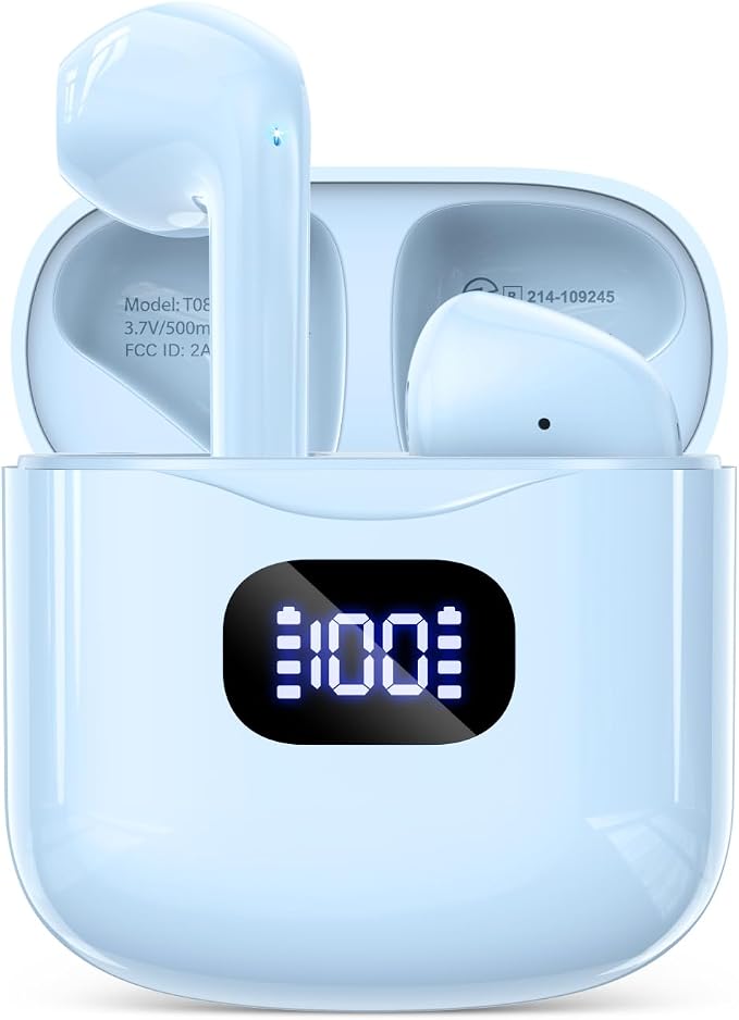 KTGEE Wireless Earbuds Bluetooth 5.3 Ear Buds Headphones, 40Hrs Playback | Stereo Sound, LED Display, IPX7 Waterproof, Compact In-ear Earphones with Mic for Phone Tablet Laptop Sport, Blue by KTGEE