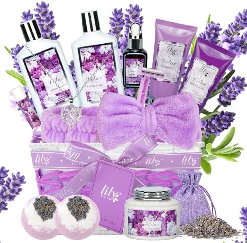17Pcs Spa Gifts Spa Kit - Perfect Lavender Lilac Spa Gift Baskets for Women by LILYROY