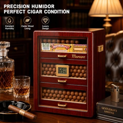 150-Count Ebony Cigar Humidor Cabinet with Digital Hygrometer,Gift - Image 6