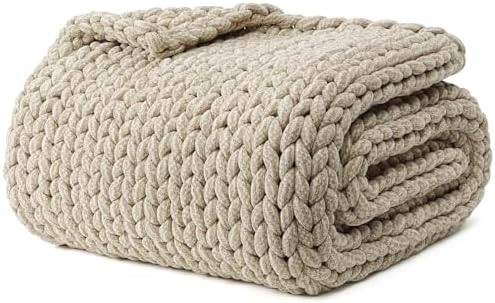 YnM Chenille Weighted Blanket, Handmade Chunky Knitted Design, Soft and Cozy, Temperature Regulating and Breathable, Machine Washable Throw for Sleep or Home Decor (Beige, 60x80 Inch, 15lbs) by YNM