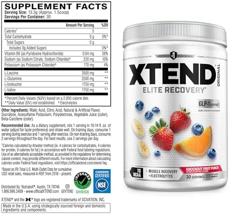 Xtend Original BCAA Powder with Zero Sugar, Knockout Fruit Punch, 30 Serv - Image 2