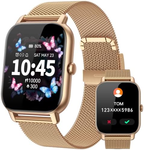 Smart Watches for Men Women, Fitness Tracker with Activity Counter/ Sleep Monitor, IP68 Waterproof Smart Watch for Android iPhone iOS Compatible (Warm Sand Case w/ Champagne & Vintage Gold Band, 1.83) by Unknown