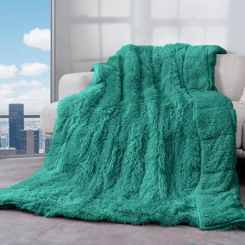 Cottonblue Weighted Blanket 15lbs for Twin Bed, Faux Fur Sherpa Weighted Blanket for Adults, Plush Cozy Bed Heavy Blanket for Calm and Relax,Forest Green, 48x72 inches by Cottonblue