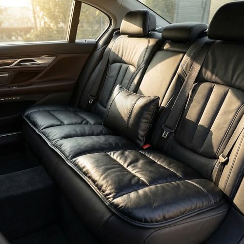 A leather rear seat cushion specially designed for cars - made by hand - can relieve pain in the buttocks, pressure points, and sciatic nerve. | Rear seat cover (Premium Black, Rear Seat Cushion) by CORRIDOR