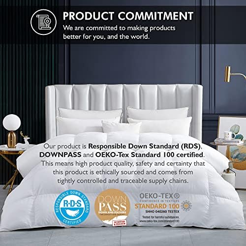 Luxurious White Solid Heavy Weight, Twin Size Goose Feathers Down Comforter for Winter Weather Duvet Insert, Premium Baffle Box, 100% Egyptian Cotton Cover, 60 oz. Fill Weight - Image 3