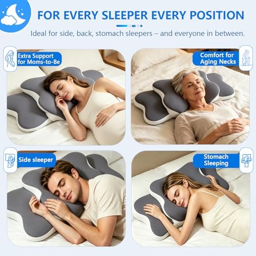 Cervical Neck Pillow for Neck Pain Relief & Side Sleeper | Ergo Pillow for Sleep Apnea, Neck Pain, and Snoring Relief | Orthopedic Memory Foam with Ergonomic Neck Support, Gray, Large - Image 5